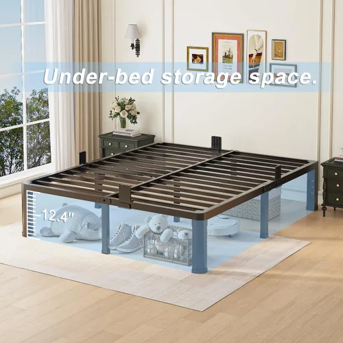 Miniatura 8 de Marco de cama de tamaño matrimonial con patas de esquinas redondas y agujeros para cabecero con tope para colchón de 14 pulgadas, plataforma