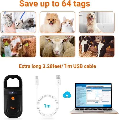 Miniatura 4 de Tera Lector de Microchip para Mascotas con Anillo D RFID Escáner de Identificación de Chips de Animales Portátil con Pantalla de Visualización OLED