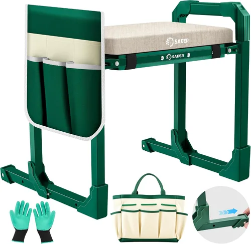 Miniatura 9 de Saker Rodillera y Asiento de Jardín Plegable con Patas Extensibles y Almohadilla Gruesa, Herramienta, Soporte de Trabajo Pesado para Adultos