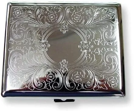 Caja de cigarrillos grabada estilo victoriano soporte de metal para regular, king y 100's tamaño (plata grabada) RFID