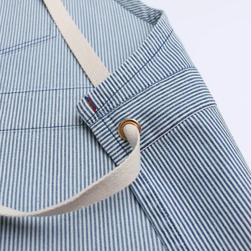 Miniatura 7 de Jeanerlor Delantales de mezclilla a rayas azules para mujeres y hombres, delantal de mezclilla con espalda cruzada, cuello ajustable, unisex, con 4
