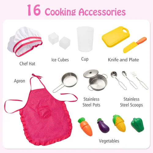 Miniatura 5 de HONEY JOY Juego de cocina para niños, cocina de madera para niños pequeños, microondas, utensilios de cocina, lavadora, campana extractora, juego
