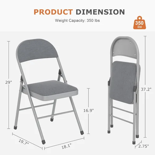 Miniatura 3 de VECELO Paquete de 4 sillas plegables acolchadas, asiento y respaldo acolchados cómodos con marco de acero, para oficina, interiores y exteriores
