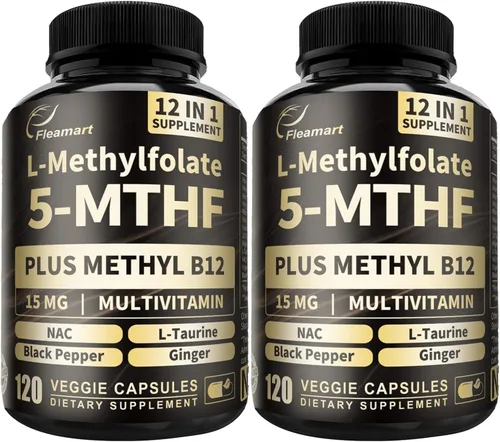 Miniatura 10 de L Metilfolato 15mg Plus Metil B12 - Suplemento metilado de vitamina B9 (5-MTHF) para la salud del cerebro, el estado de ánimo y la energía, alta