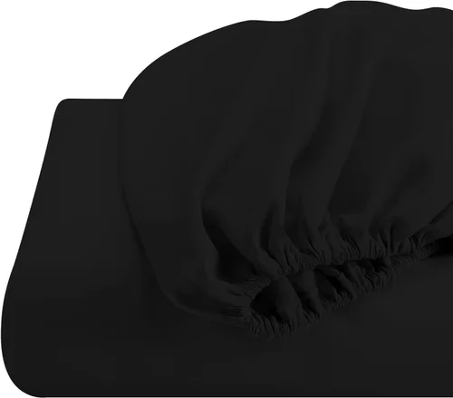 Miniatura 3 de Split Queen – 100% algodón Split Top-Queen (sábana bajera ajustable tamaño Queen tamaño queen) 600 hilos, negro sólido, tejido satinado, bolsillo