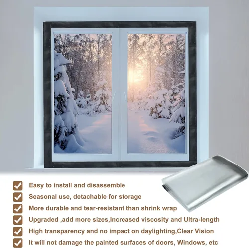 Miniatura 3 de Kit de aislamiento de ventana para invierno, sellador de cubierta de ventana con aislamiento de plástico ajustable, reutilizable, grueso