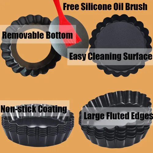 Miniatura 3 de DATANYA Paquete de 16 mini moldes para tartas de 4 pulgadas con parte inferior extraíble redonda antiadherente para quiche, moldes para tartas