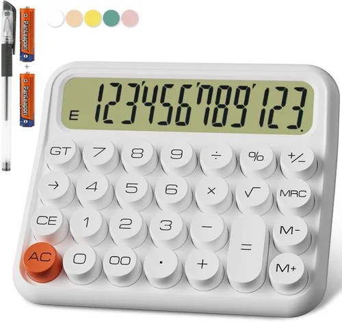 Miniatura 13 de DECKLIT Calculadora de escritorio con batería, pantalla LCD extra grande de 12 dígitos, botones grandes fáciles de presionar, pantalla de Rosa