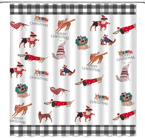Miniatura 7 de Cortina de ducha pequeña, diseño de pájaro rojo de Navidad, ramas de pino, copo de nieve, vacaciones de invierno, festival de Navidad, azul