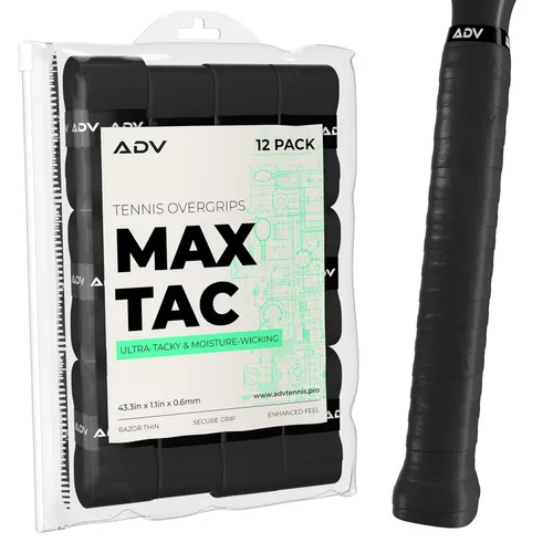 ADV MaxTac Tacky Overgrip de Tenis - Paquete de 12 Overgrips de Tenis Extremadamente Pegajosos Antideslizantes - Cinta de Agarre para Raqueta de