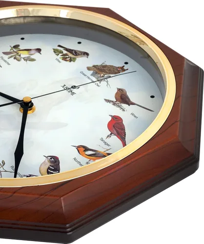 Miniatura 4 de JUSTIME Unique 12 North America Bird's Song Schoolhouse - Reloj de pared con péndulo de campanillas cada hora melodía hecha en Taiwán Madera oscura