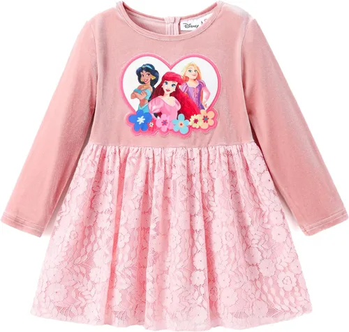 Miniatura 34 de Disney Frozen Elsa Princesa Cenicienta Ariel Jazmín Rapunzel Vestido para bebé/niña, Vestido de manga larga con volantes y superposición de malla