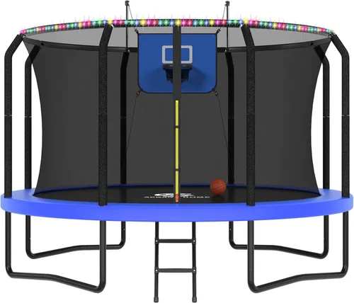 Miniatura 15 de ACWARM HOME Trampoline Outdoor 8FT 10FT 12FT 14FT 15FT 16FT Trampoline with Basketball Hoop and LED Lights, Recreational Trampolines for Kids and