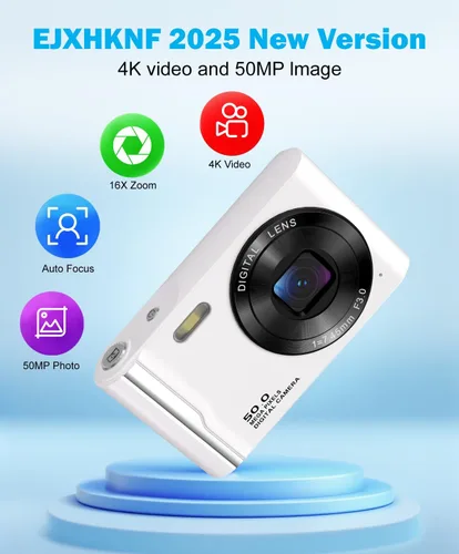 Miniatura 2 de Cámara digital 4K de 50 MP para fotografía, cámara de enfoque automático para vlogging con tarjeta TF de 32 GB y 2 baterías, zoom 16X cámara