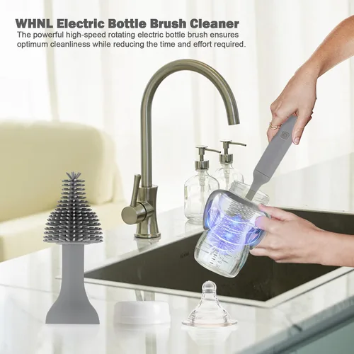 Miniatura 2 de Juego de limpiador eléctrico para biberones, recargable, cepillo de silicona para botellas, limpiador de pezones y pajitas. Cepillo giratorio