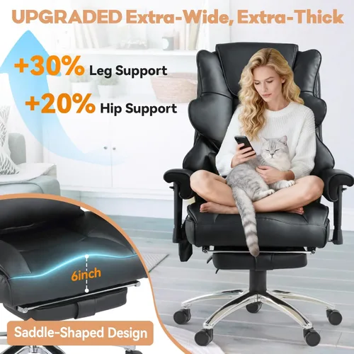 Miniatura 6 de Silla de Oficina de Masaje con Reposapiés, Silla de Oficina Ejecutiva Ergonómica con Calefacción y Respaldo Reclinable, Brazos Ajustables y Soporte