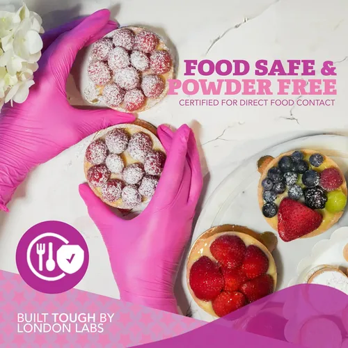 Miniatura 4 de London Labs 4 mil guantes de nitrilo rosa fucsia, desechables, sin látex y sin polvo, resistentes a productos químicos, guantes de goma rosa