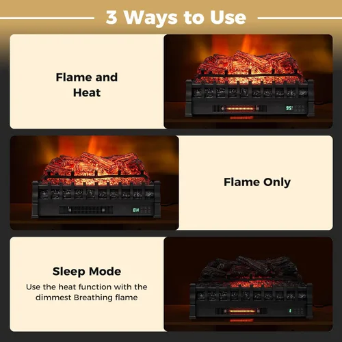 Miniatura 7 de ORALNER - Juego de troncos para chimenea eléctrica WiFi de 26 pulgadas, calentador de cuarzo infrarrojo con sonido crepitante, control remoto