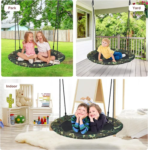 Miniatura 7 de KOTEK Columpio de árbol de platillo de 40 pulgadas para niños, juegos de columpio para interiores y exteriores con cuerdas ajustables para colgar