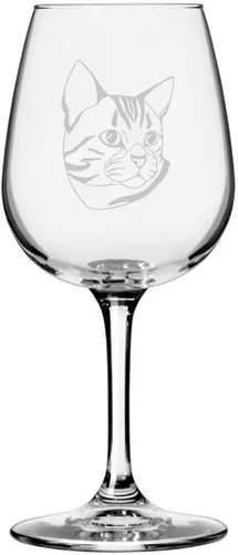 Miniatura 6 de Copa de vino de 12.75 onzas con temática de gato abisinio grabada para todo uso