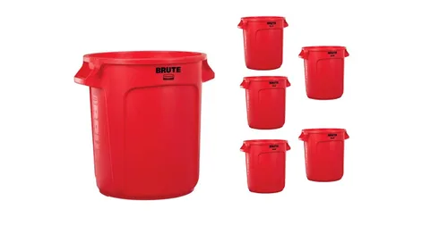 Rubbermaid Commercial Products BRUTE - Contenedor de basura/residuos redondo de trabajo pesado, 10 galones, rojo, contenedor de desechos para