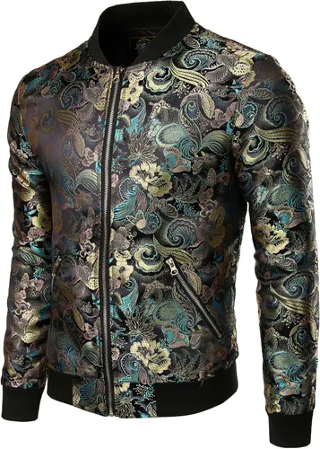 Miniatura 2 de JOGAL - Chaqueta de lujo satinada con bordado floral para hombre