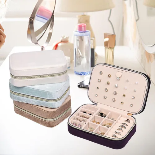Miniatura 7 de Dajasan Mini estuche de joyería de viaje, pequeña caja organizadora de joyas de viaje, caja de regalo de joyería de terciopelo para mujeres y niñas