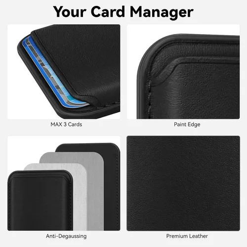 Miniatura 3 de Tarjetero magnético más fuerte de piel RFID para iPhone 16 Series, accesorios Mag-Safe para iPhone 17/16/15/14/13/12 y Pro/Promax, negro