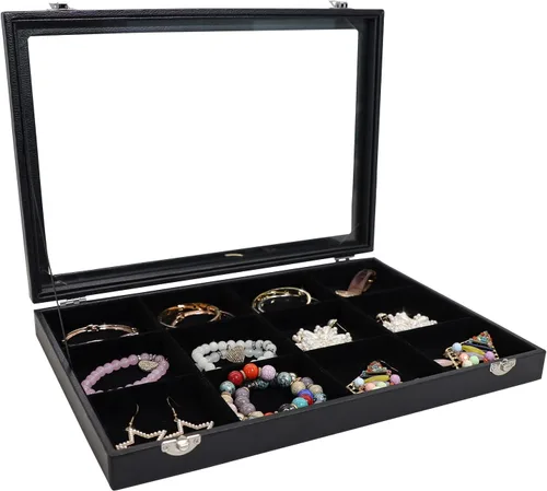 Wuligirl - Bandeja organizadora de anillos con 100 ranuras y tapa transparente, organizador apilable de joyas como aretes, collares y anillos