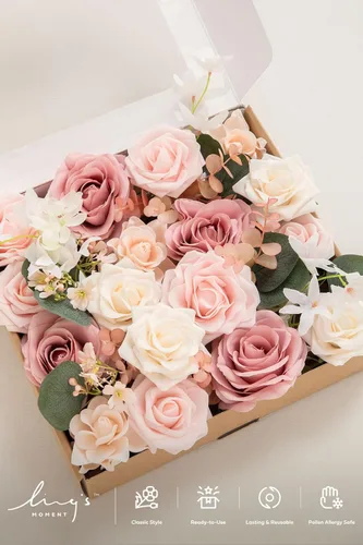 Miniatura 6 de Ling's Moment - Juego de cajas de flores de lujo para matrimonio con diseño en azul y blanco natural, para manualidades, matrimonios, ramos