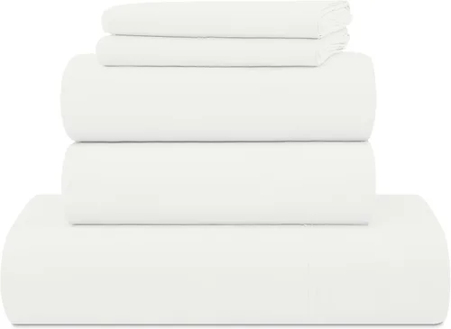 Miniatura 32 de UGG Juego de sábanas refrescantes de lujo de 4 piezas para cama King, con bolsillos profundos, ropa de cama prémium con 2 fundas de almohada, Blanco
