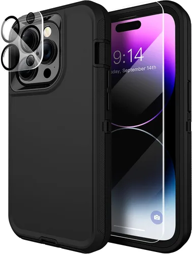 Miniatura 11 de MXX Funda resistente hecha para iPhone 14 con pantalla de vidrio templado, protector de lente de cámara de 3 capas, protección de cuerpo completo, a
