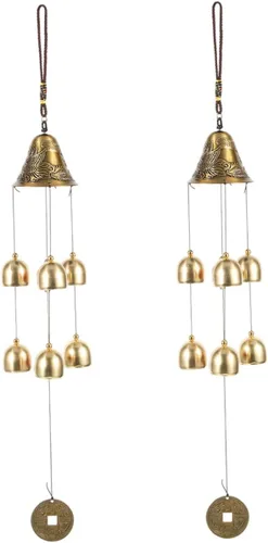 2pcs Alloy Dragon Phoenix Wind Chimes for Outdoor Hanging Garden Patio Decor with Melodic Bell Sounds Retro Feng Shui Lucky Blessing Ornaments for