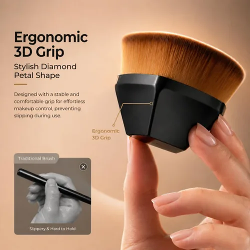 Miniatura 4 de BEAHOT Paquete de 4 brochas de maquillaje de base, juego de brochas Kabuki de parte superior plana para líquidos, crema y polvo, cepillo facial