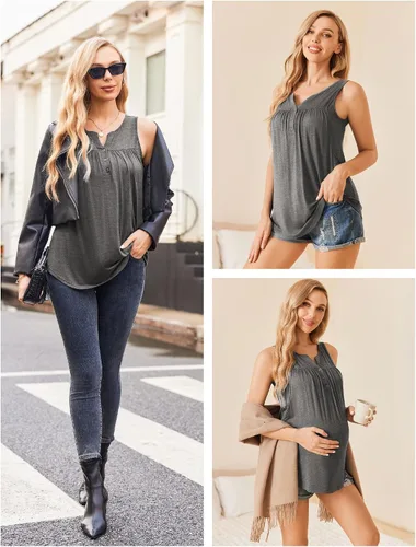 Miniatura 4 de Ekouaer Camisetas sin mangas para lactancia materna para mujer, de doble capa, ropa de embarazo de verano