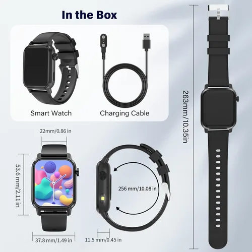 Miniatura 9 de Reloj inteligente, pantalla HD de 1.85 pulgadas, esfera dinámica 3D, actualización de 60 Hz, llamadas Bluetooth, linterna LED, más de 100 modos
