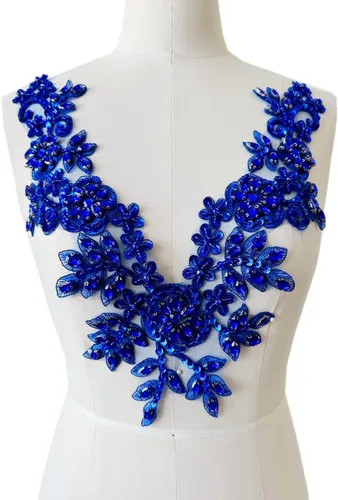 Miniatura 11 de Piedras de imitación hechas a mano con apliques de encaje a mano, cuentas de costura a mano, parches de recorte, accesorios para escote de vestido