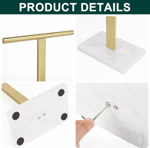 Miniatura 7 de Toallero de mano, soporte de toalla en forma de T para baño, barra de toallero de mano para aparador de cocina, acero inoxidable 304, base de mármol