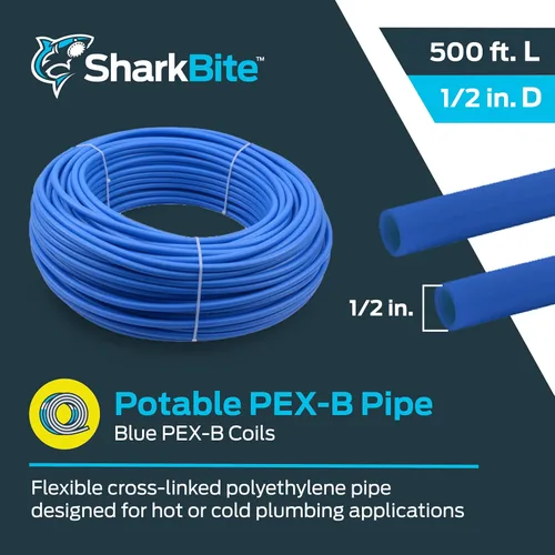 Miniatura 2 de SharkBite - Tubería de agua flexible PEX azul de 1/2 pulgadas x 500 pies para fontanería, PEX-B, U806500