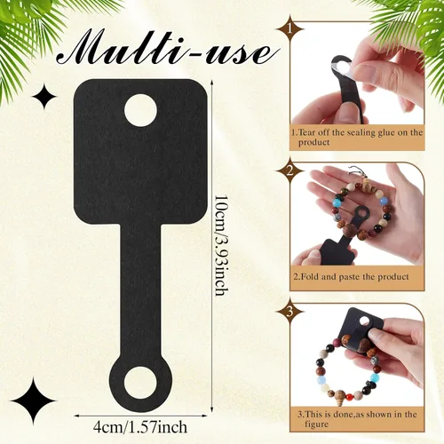Miniatura 2 de Ctosree 1000 unidades de pulseras autoadhesivas para exhibir tarjetas, collares, tarjetas de venta para llavero, aretes, collar, banda para el Negro