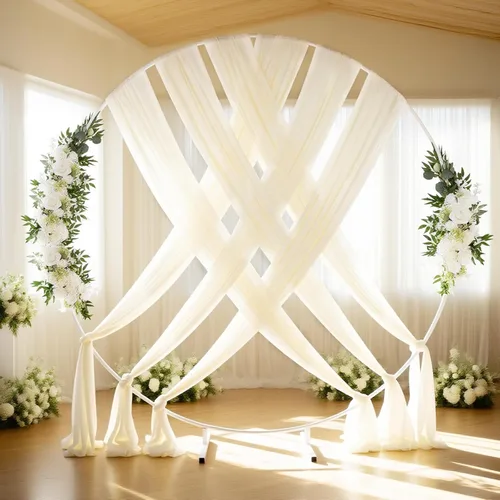 Miniatura 18 de Tela drapeada para arco de boda, 6 paneles de tela de gasa blanca, cortinas de telón de fondo transparente de 6 yardas para decoración de baby Blanco
