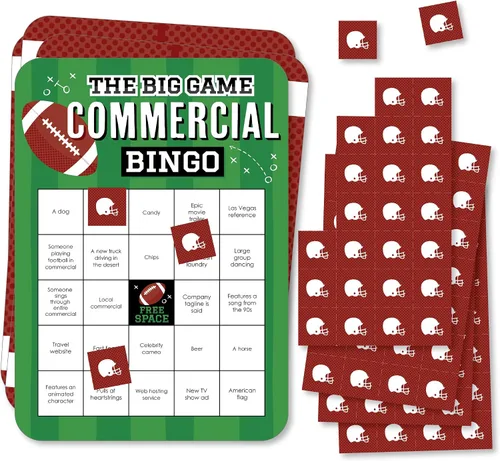 Big Dot of Happiness The Big Game - Tarjetas de bingo comerciales y marcadores - Juego de bingo en forma de fiesta de fútbol - Juego de 18
