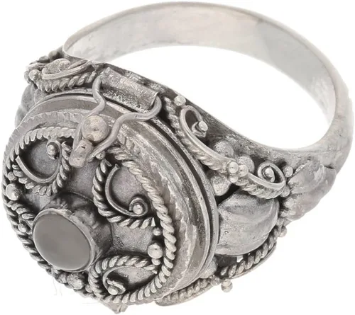 Miniatura 4 de Medallón medieval de plata de ley con veneno de cruz y granate, ónix o anillo de piedra lunar (tamaños 6, 7, 8, 9, 10)