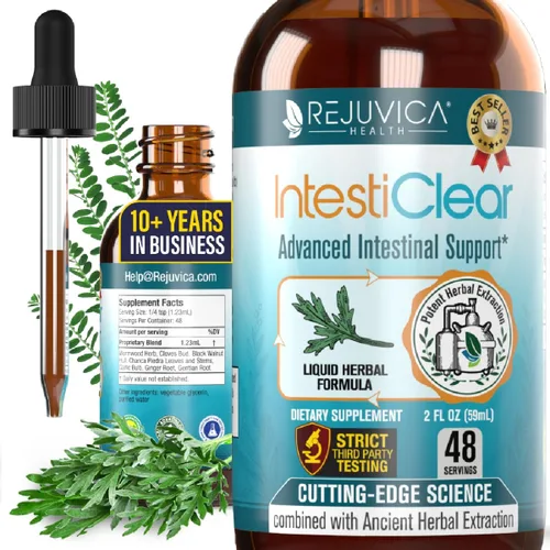 Miniatura 2 de IntestiClear - Suplemento avanzado de apoyo intestinal - Entrega de líquidos para una mejor absorción - Ajenjo, clavo, nogal negro, ajo y más