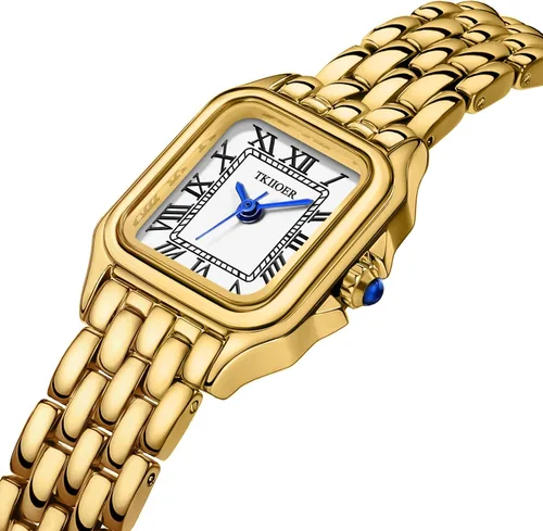 Miniatura 2 de Relojes pequeños de oro para mujer, relojes vintage con esfera romana para mujer, reloj analógico de caja rectangular para mujer