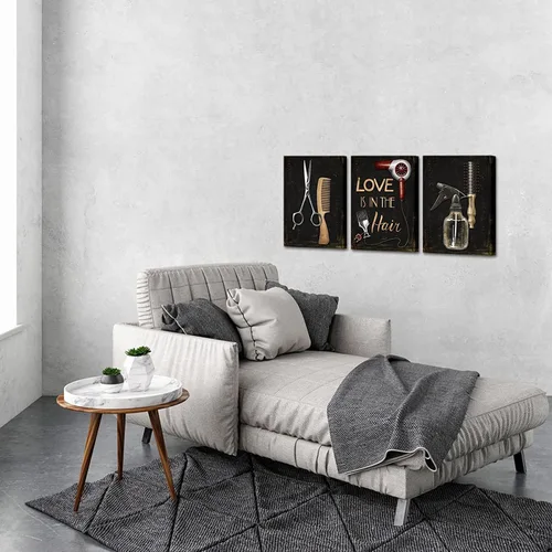 Miniatura 4 de SkenoArt Arte de pared de peluquería de moda, herramientas de peluquería, lienzo para decoración de pared, juego de tijeras para el cabello, pintura