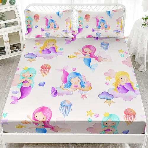 Miniatura 20 de AILONEN Axolotl - Juego de sábanas bajeras para niños, tamaño individual XL, color rosa y azul degradado kawaii, lindas sábanas de fresa salamandra