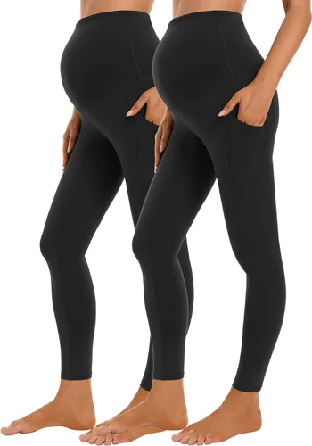 Foucome Leggings de maternidad para mujer con bolsillos sobre el vientre, leggings de entrenamiento para yoga, pantalones de trabajo activo