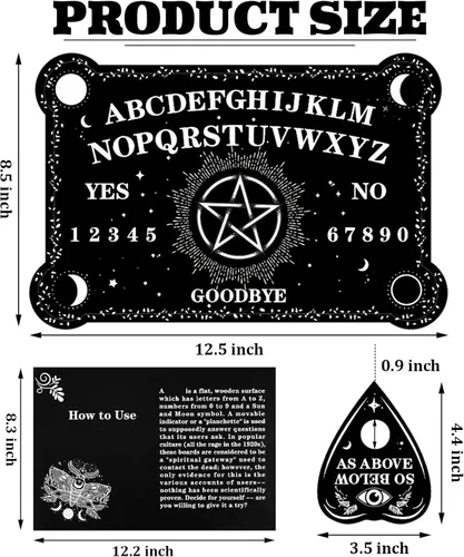 Miniatura 2 de Juego de tablero de adivinación de péndulo de radiestesia, tablero parlante de madera negra con accesorios de planchette para fiestas de cumpleaños