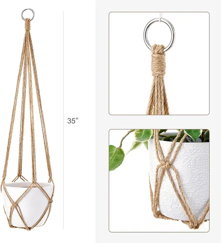 Miniatura 4 de Dahey Colgador de macramé para plantas, cesta colgante de interior hecha a mano, cuerda de algodón tejida a mano, soporte decorativo de ganchillo